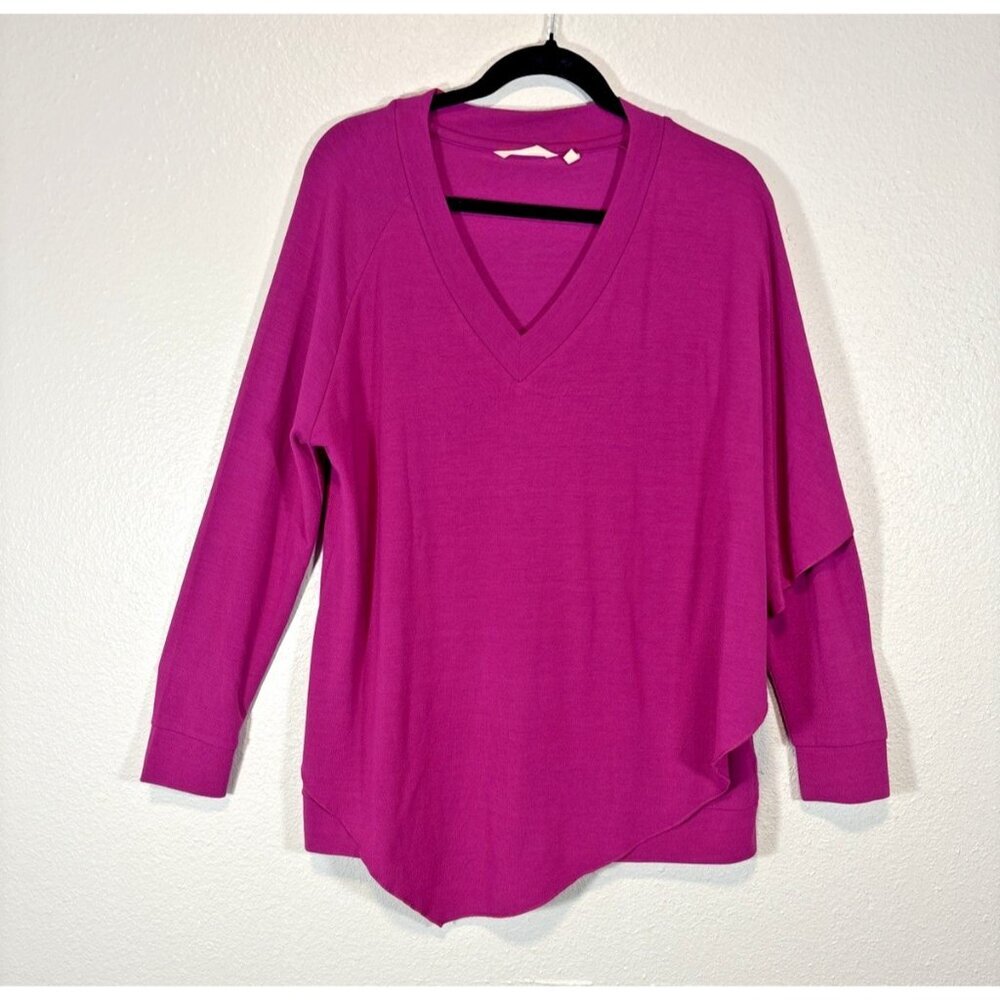Soft Surroundings Women's PL Blouse Magenta Madeline V-Neck Draped Tunic Top